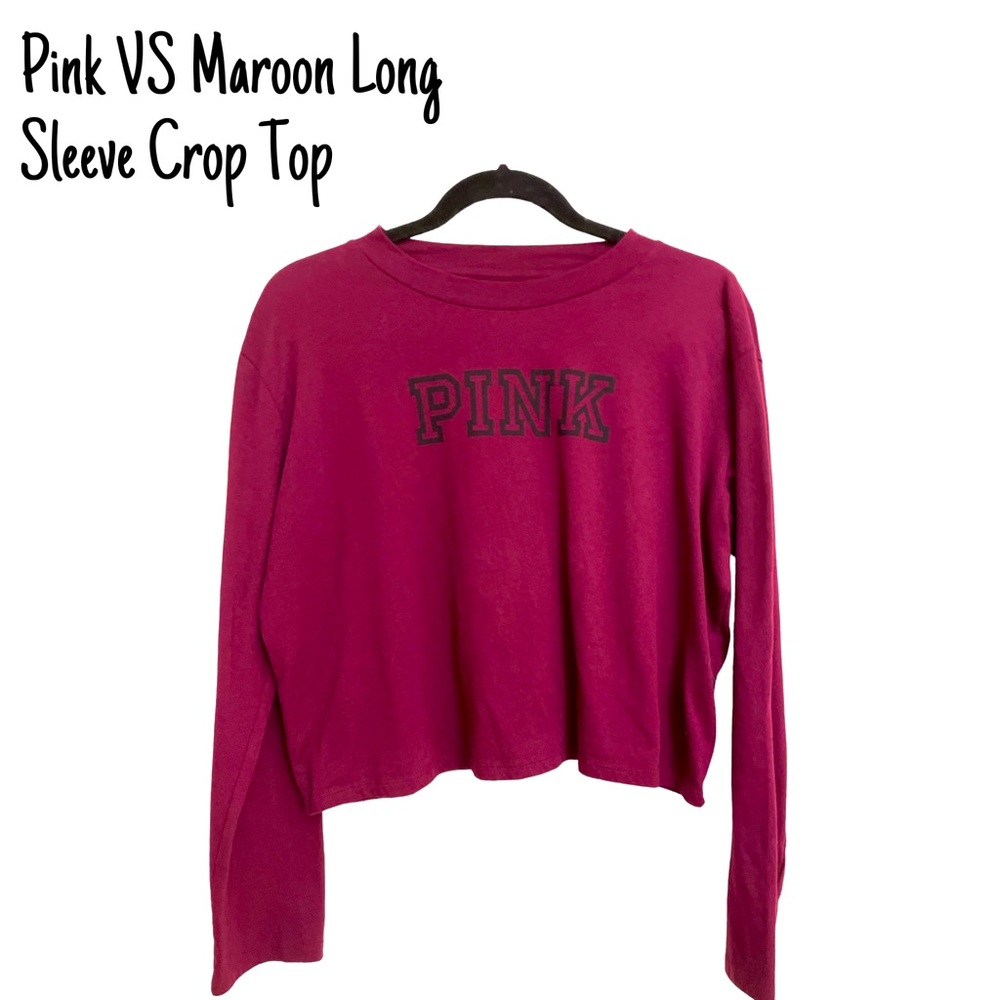 EUC Pink VS SIZE Med Logo Maroon Crop Top With Long Sleeves